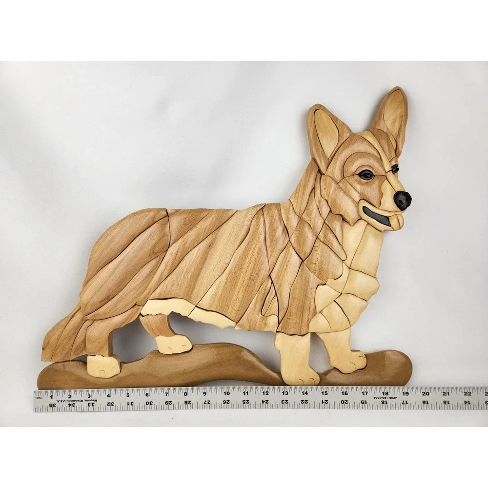 Large Wood Intarsia Cardigan Welsh Corgi‎ Dog Pembroke Wall Art Artisan Handmade